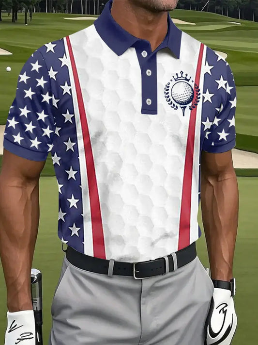 Men’s 4th of July USA Flag Print Golf Shirt As picture / S