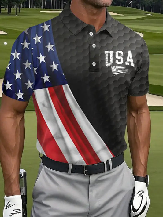 Men’s 4th of July USA Flag Print Golf Shirt As picture / S