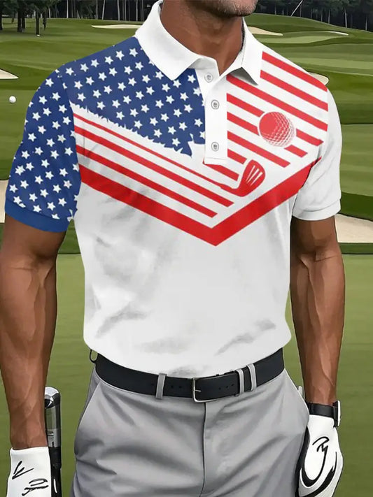 Men’s 4th of July USA Flag Print Golf Shirt As picture / S