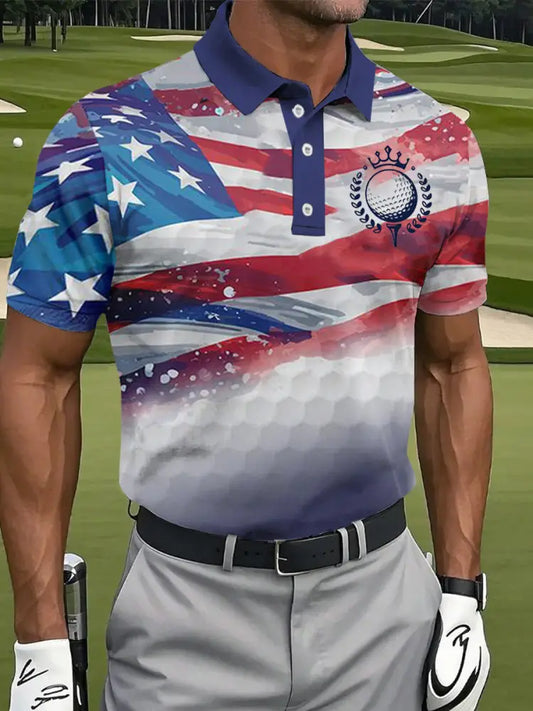 Men’s 4th of July USA Flag Print Golf Shirt As picture / S