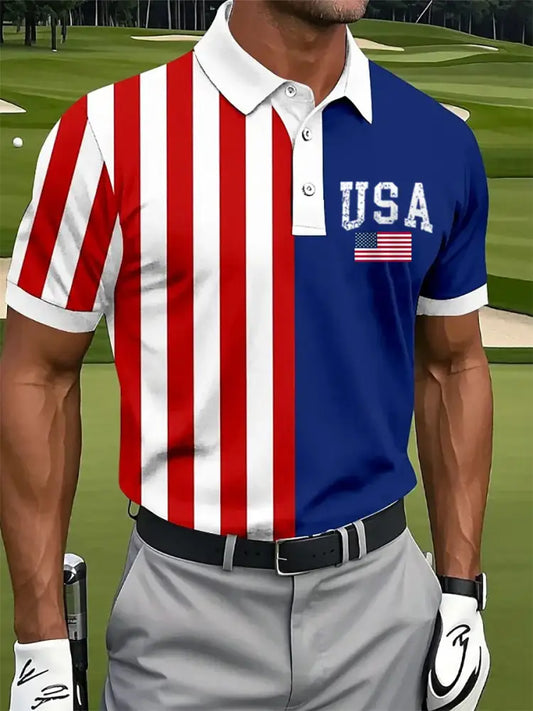 Men’s 4th of July USA Flag Print Golf Shirt As picture / S
