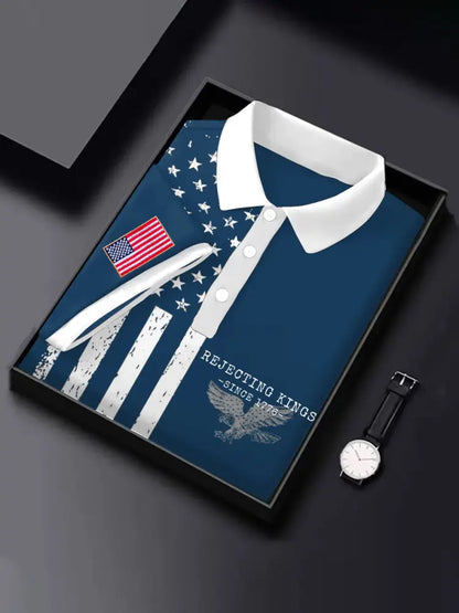 Men’s 8647 FDT Printed Casual Tops Navy Blue / S