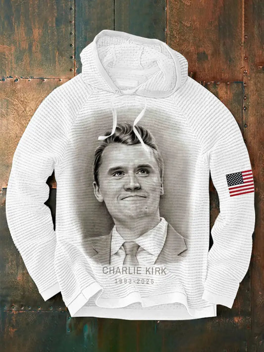 Men’s A True Patriot R.I.P Charlie Kirk Waffle Hoodie White / S