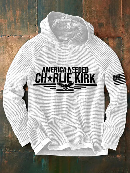 Men’s America Needed Charlie Kirk Waffle Hoodie White / S