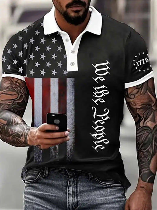 Men’s American Flag Button T-Shirt Black / S