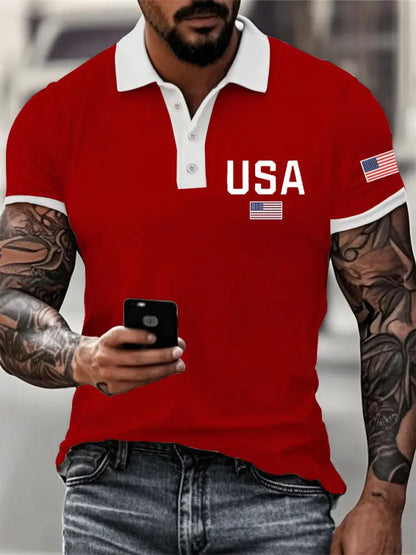 Men’s American Flag Button T-Shirt Red / S