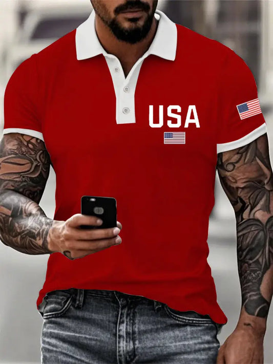 Men’s American Flag Button T-Shirt Red / S
