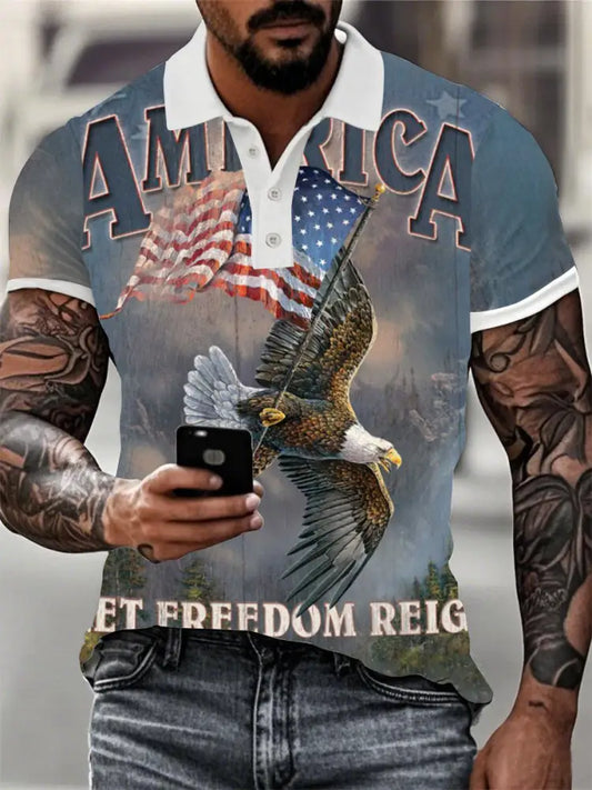 Men’s American Flag Eagle Button T-Shirt Blue / S