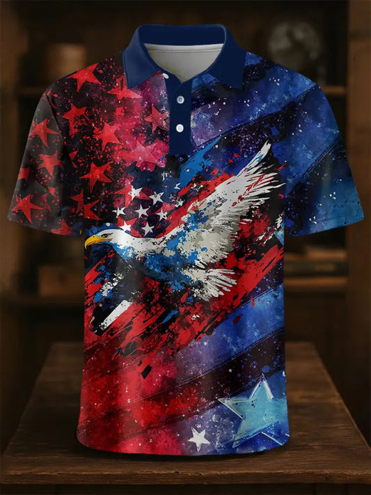 Men’s American Flag Eagle Print Casual Button Top As picture / S