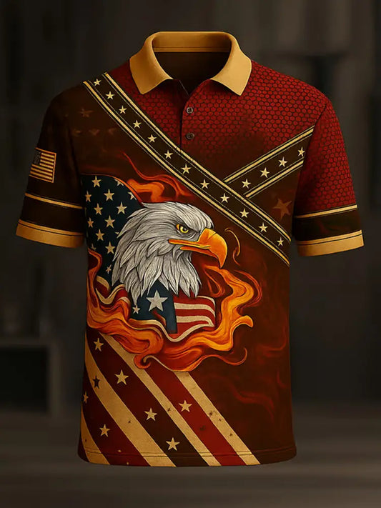 Men’s American Flag Eagle Print Casual Button Top As picture / S