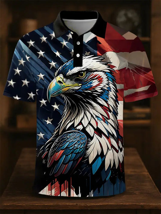 Men’s American Flag Eagle Print Casual Button Top As picture / S