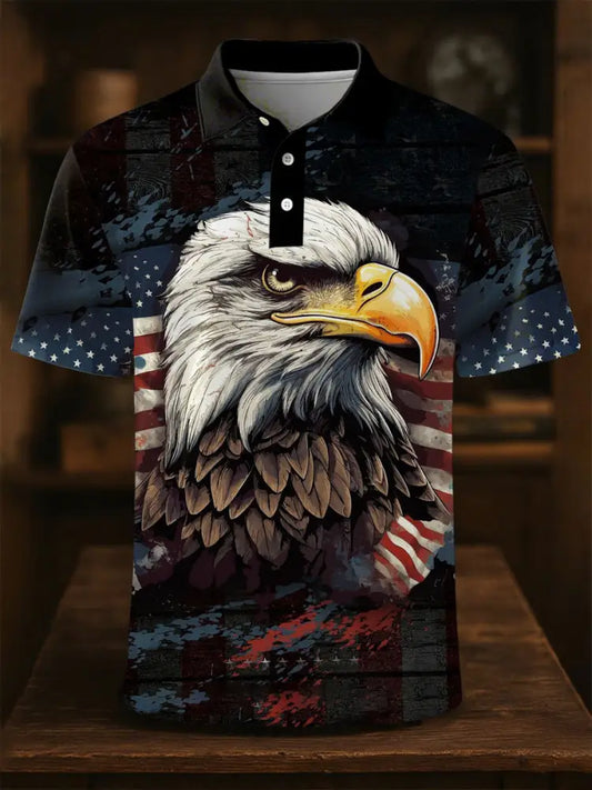 Men’s American Flag Eagle Print Casual Button Top As picture / S