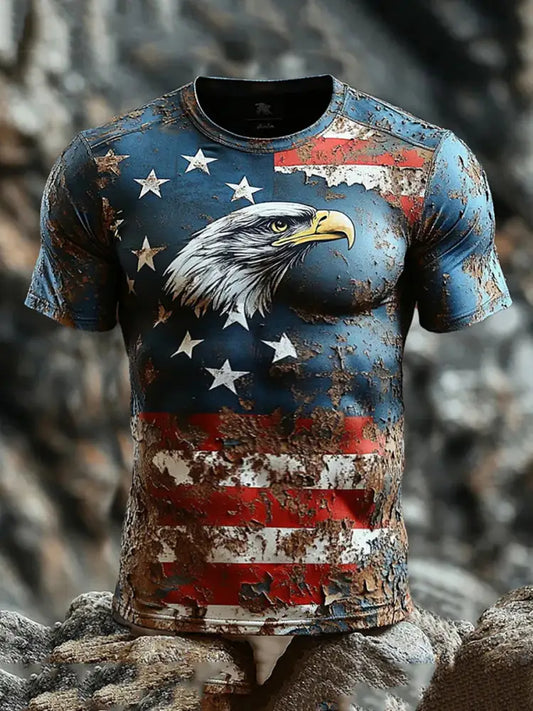 Men’s American Flag Eagle Print Casual T-Shirt As picture / S
