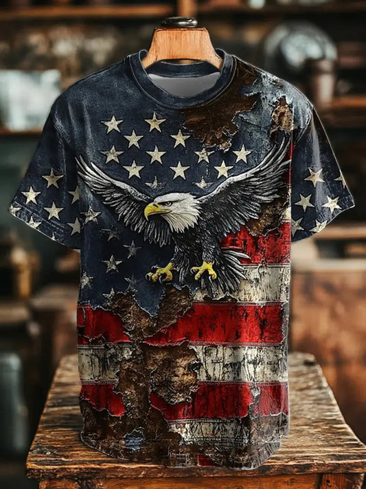 Men’s American Flag Eagle Print Casual T-Shirt As picture / S