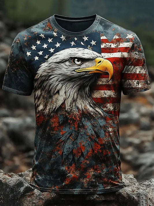 Men’s American Flag Eagle Print Casual T-Shirt As picture / S