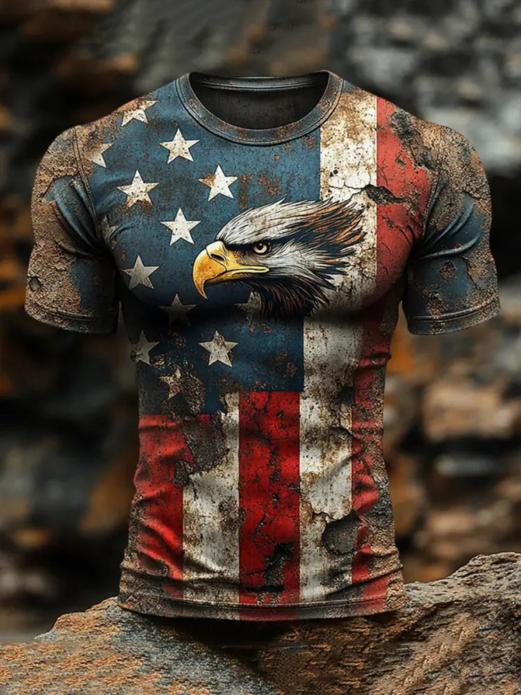 Men’s American Flag Eagle Print Casual T-Shirt As picture / S