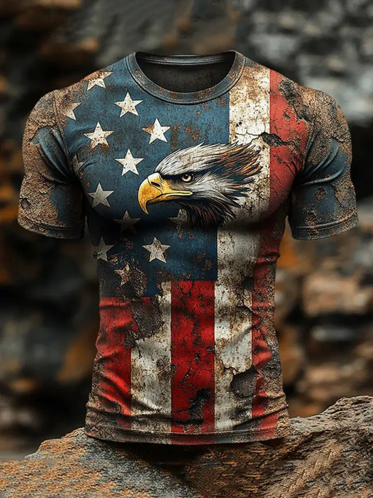 Men’s American Flag Eagle Print Casual T-Shirt As picture / S