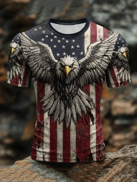 Men’s American Flag Eagle Print Casual T-Shirt As picture / S