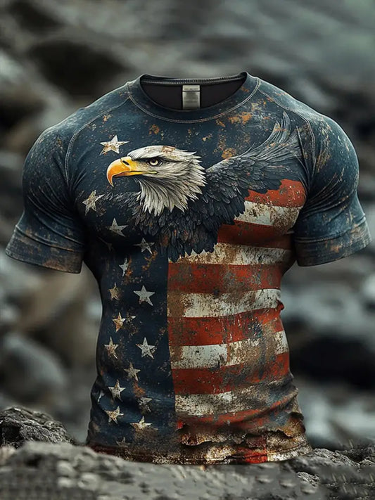 Men’s American Flag Eagle Print Casual T-Shirt As picture / S