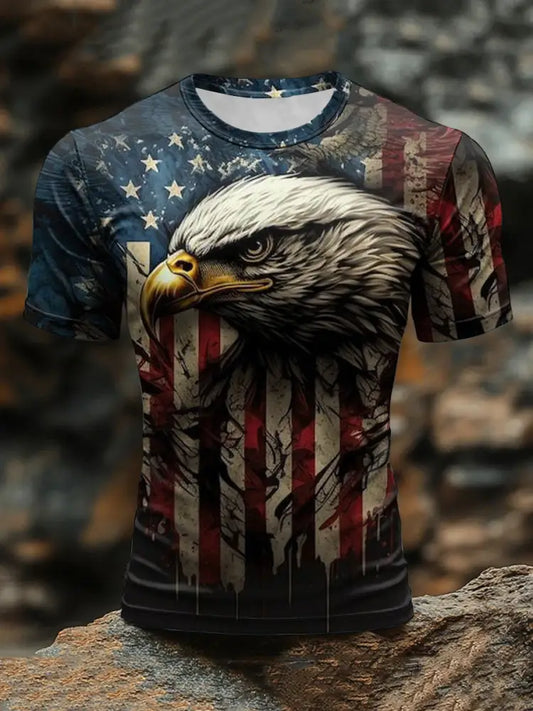 Men’s American Flag Eagle Print Casual T-Shirt As picture / S