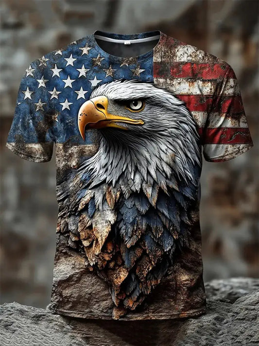 Men’s American Flag Eagle Print Casual T-Shirt As picture / S