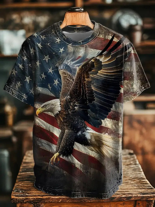 Men’s American Flag Eagle Print Casual T-Shirt As picture / S