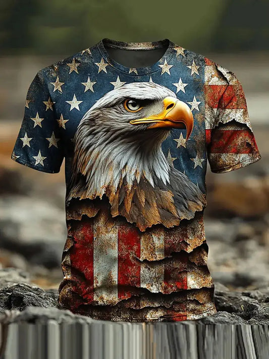 Men’s American Flag Eagle Print Casual T-Shirt As picture / S