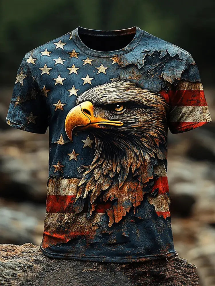 Men’s American Flag Eagle Print Casual T-Shirt As picture / S