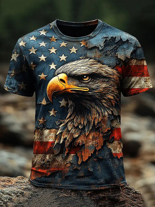 Men’s American Flag Eagle Print Casual T-Shirt As picture / S