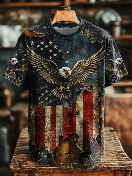 Men’s American Flag Eagle Print Casual T-Shirt As picture / S