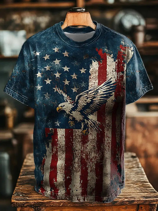 Men’s American Flag Eagle Print Casual T-Shirt As picture / S
