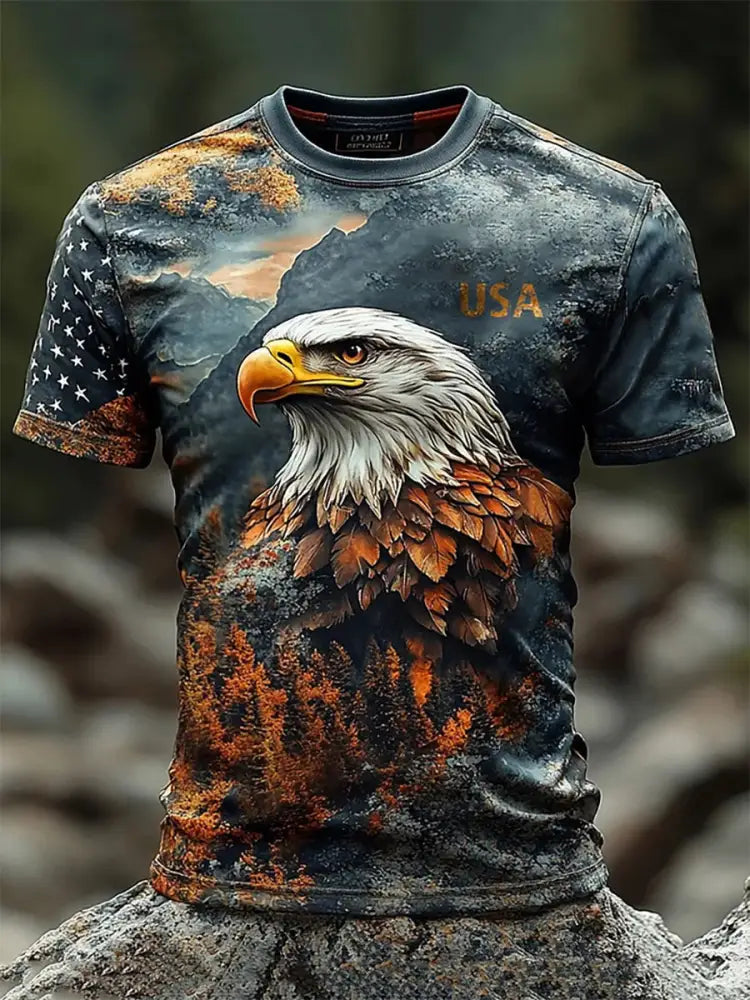 Men’s American Flag Eagle Print Casual T-Shirt As picture / S