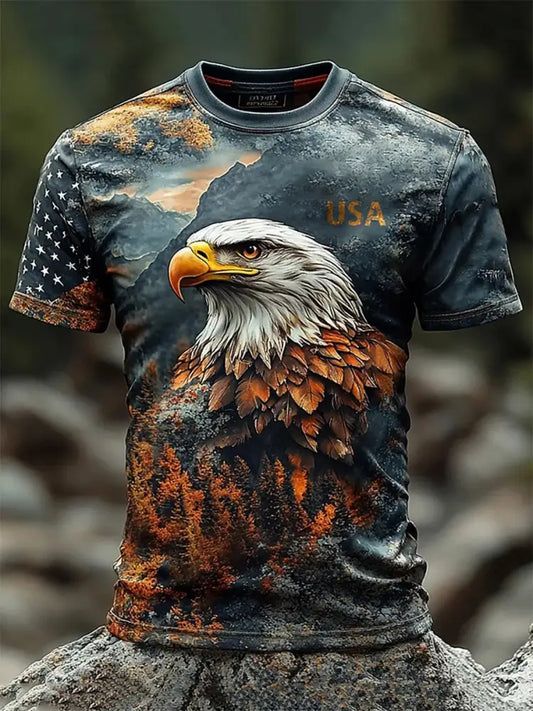 Men’s American Flag Eagle Print Casual T-Shirt As picture / S