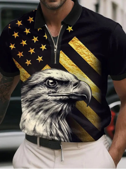 Men’s American Flag Eagle Print Casual Top Black / S