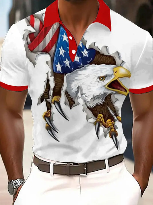 Men’s American Flag Eagle Print Casual Top White / S