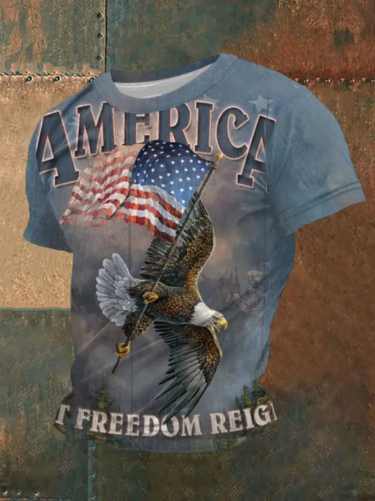 Men’s American Flag Eagle Print T-Shirt As picture / S