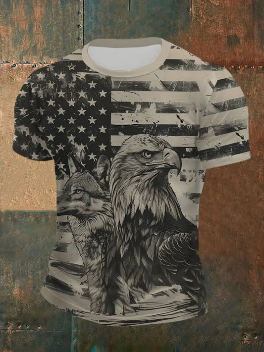 Men’s American Flag Eagle Print T-Shirt As picture / S