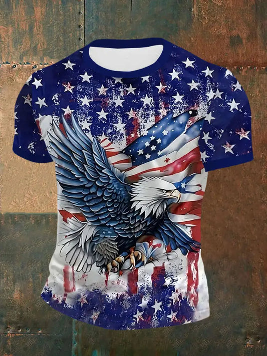 Men’s American Flag Eagle Print T-Shirt Blue / S