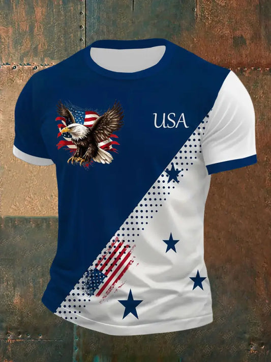 Men’s American Flag Eagle Print T-Shirt Blue / S