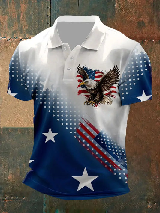 Men’s American Flag Eagle Print Top Blue / S