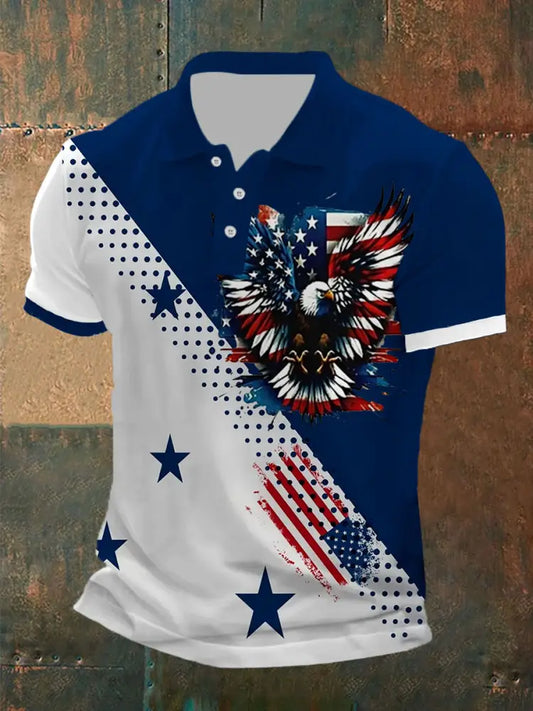 Men’s American Flag Eagle Print Top Blue / S