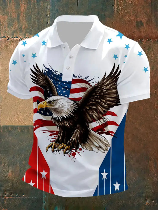 Men’s American Flag Eagle Print Top White / S