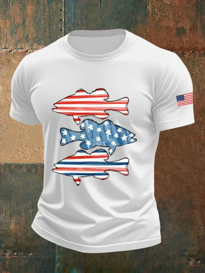Men’s American Flag Fish Print T-Shirt White / S