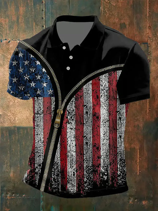 Men’s American Flag Print Casual Button-Down Top As picture / S