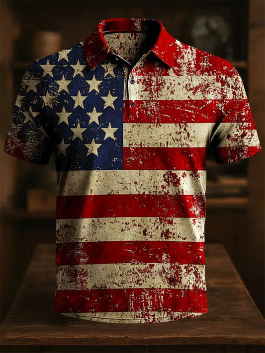 Men’s American Flag Print Casual Button-Down Top As picture / S
