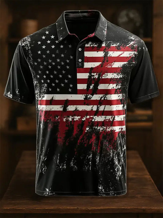 Men’s American Flag Print Casual Button-Down Top As picture / S