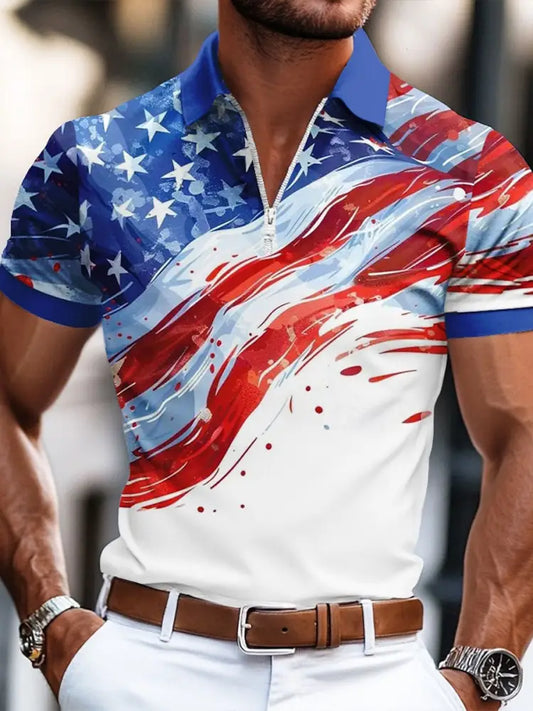 Men’s American Flag Print Casual Top As picture / S