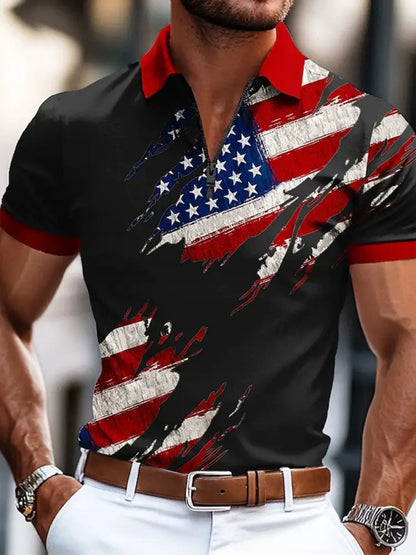 Men’s American Flag Print Casual Top Black / S