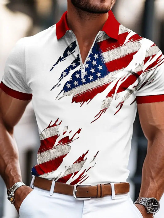Men’s American Flag Print Casual Top White / S