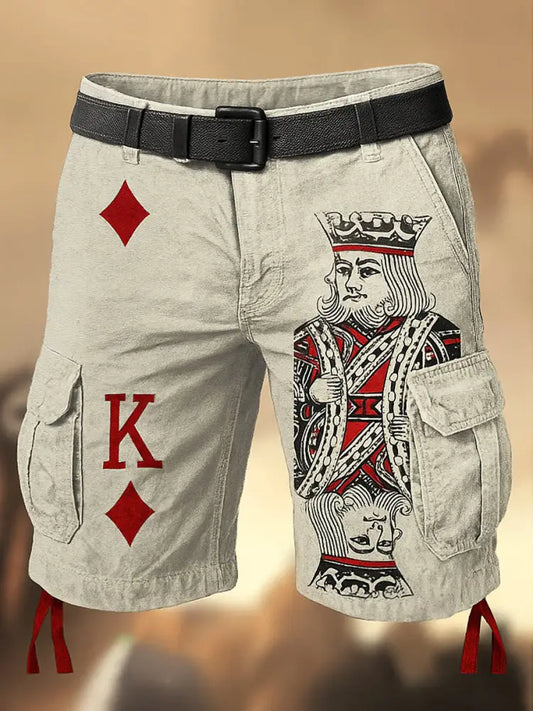 Men’s American Flag Texas Hold’em Poker Printed Texture Drawstring Pocket Casual Cargo Shorts A / M